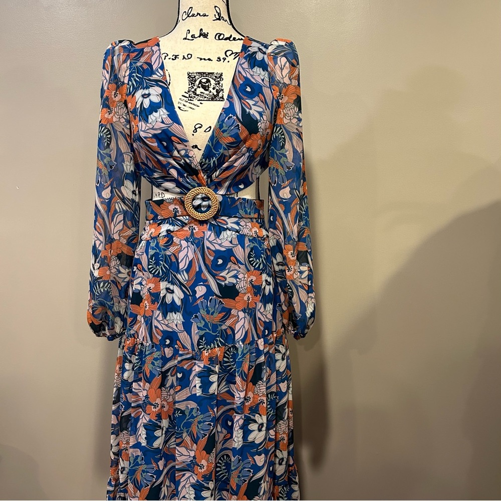 Gianni Bini Lillian Floral Print Deep V-Neck Cut-Out Tiered A-Line Dress - Picture 16 of 16
